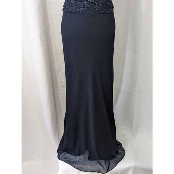 NWOT! JKARA! NAVY BLUE ELABORATELY BEADED, CHIFFON FULL LENGTH GOWN, DRESS! SZ 6 - Picture 5 of 10